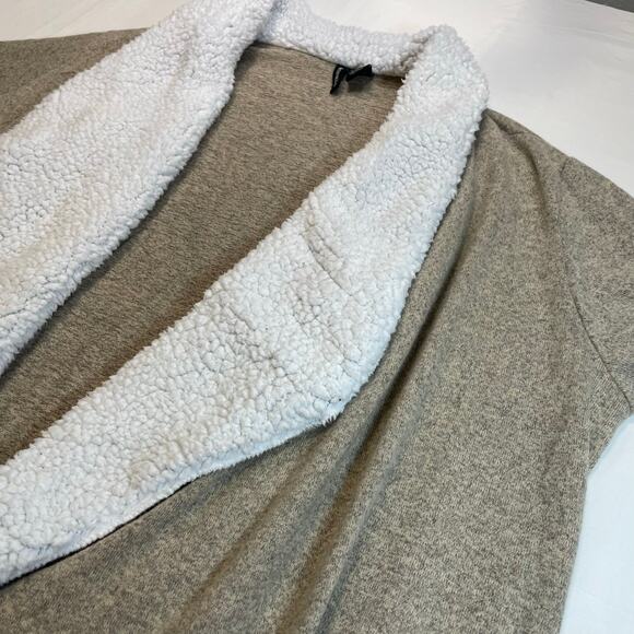 Kristin Nicole Women's 2X Tan Sherpa Shawl Collar Open Drape Cardigan Sweater - Picture 6 of 7